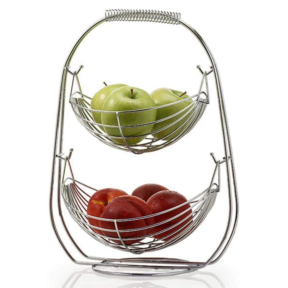 

2 Tier Fruit Basket Bowl Holder Stand Kitchen Vegetables Storage Stainless Steel Household Serving Party Tray Organizer Decor