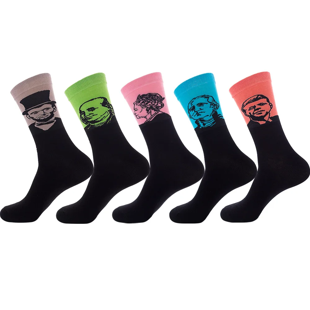

American Portraits Socks Unisex Printed Socks Woman Long Socks Plus Size Foundation Thigh High Socks Autumn Cotton Stockings