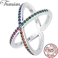 trumium 100 s925 sterling silver cross open ring for women colorful cubic zirconia luxury personality engagement wedding bands