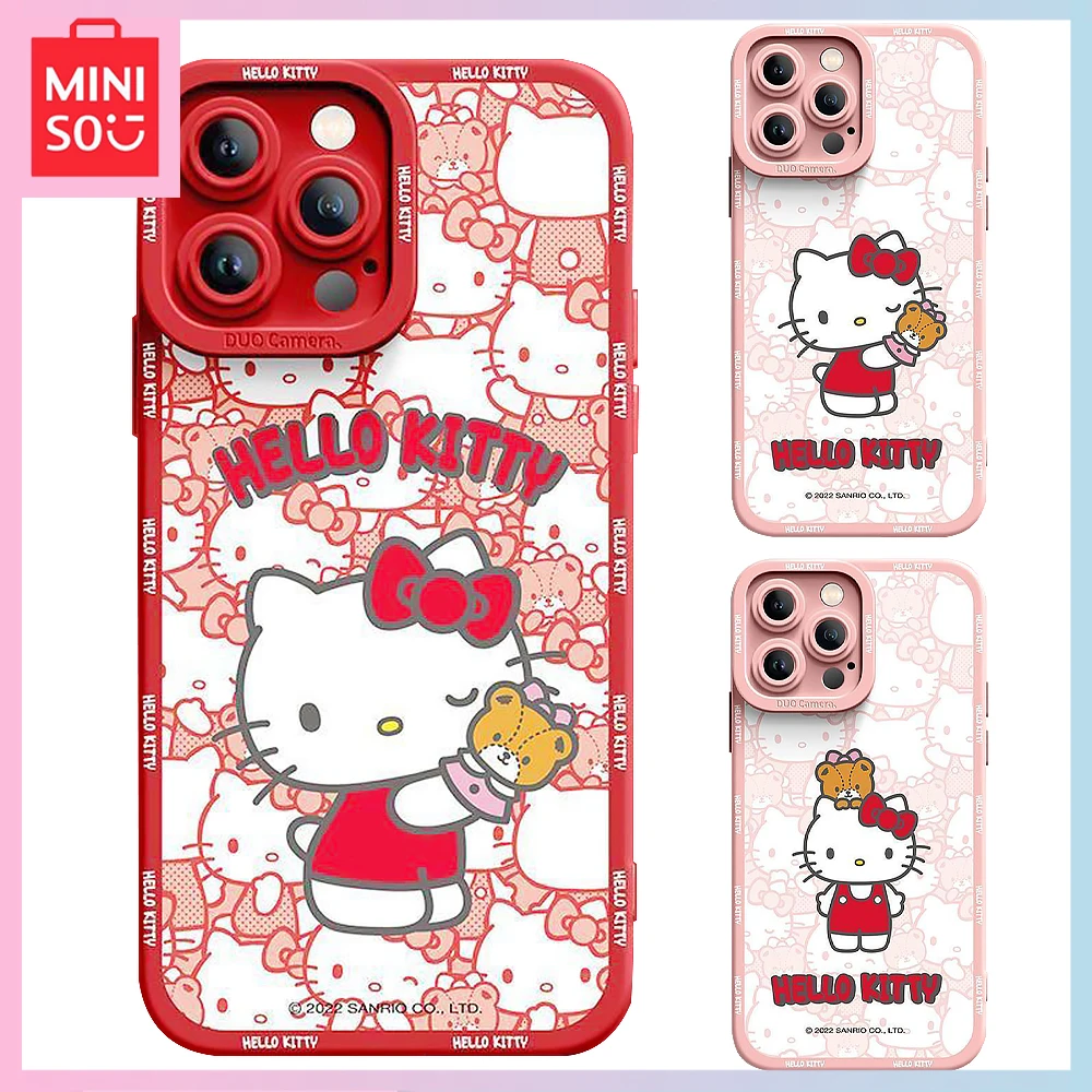 

Miniso Hello Kitty Kawaii Iphone14 Cartoon 13Promax Silicone 11/12 Full Pack Xs Xr Phone Case Girls Birthday Christmas Gift