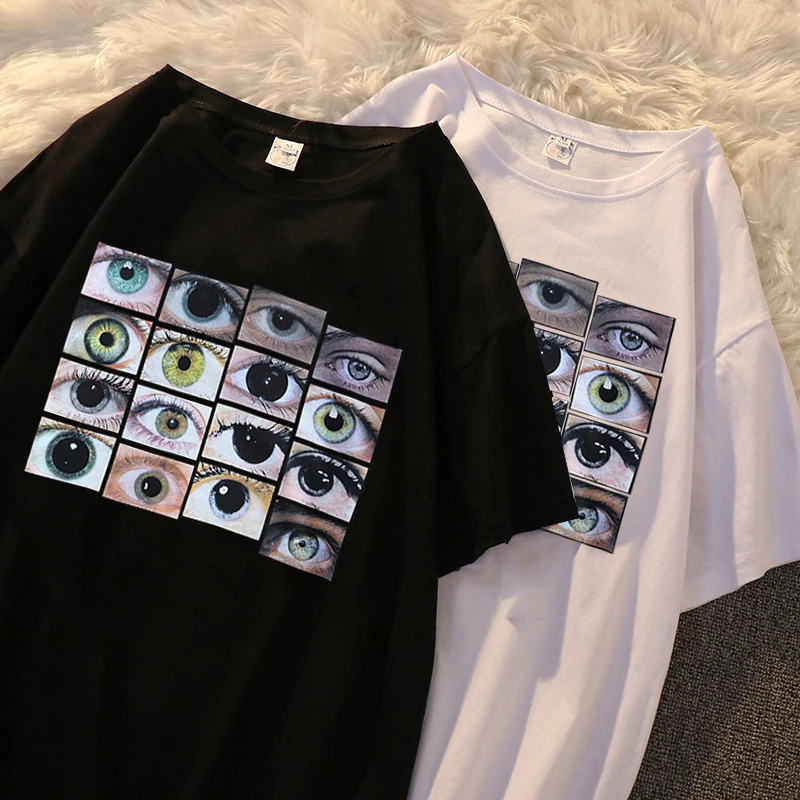 

Men's T-Shirt Harajuku Eyes Print Short Sleeve Y2K Streetwear Tops Aesthetic T-Shirt Vintage Gothic O-Neck Cotton Tee Shirts