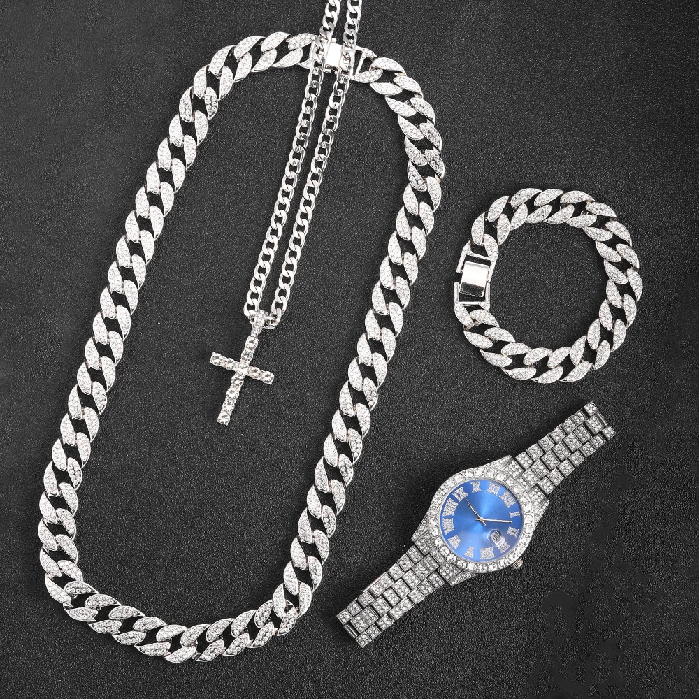 Hip Hop Iced Out Chain Necklace Watch 