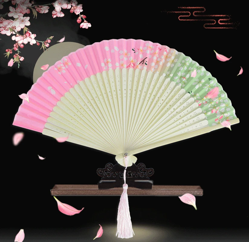 

Summer Cute Cloth Folding Fan Girl Portable Portable Fan Children Cartoon Hand Fan Various Patterns Tassel Bamboo Fan