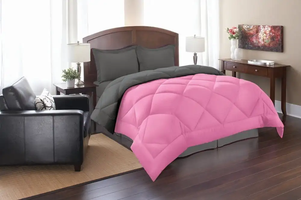 

Down Alternative 3pc Comforter Set Full/Queen, Pink/Gray Bed set Comforter sets Duvet Twin bedding set kawaii Twin size comforte