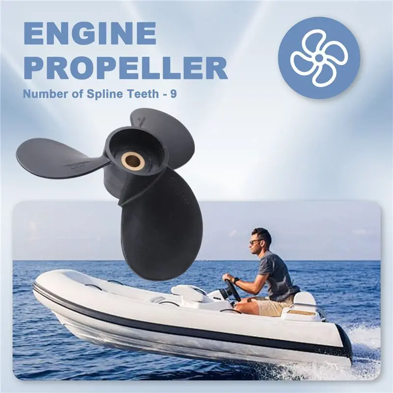 Фото Гребной винт M93K-Outboard 6E0-45941-01-El 7 1/2X8-Ba для двигателей 4-6 л.с., пластиковый сплав, 3 лопасти, черный, 9 шлицов №3