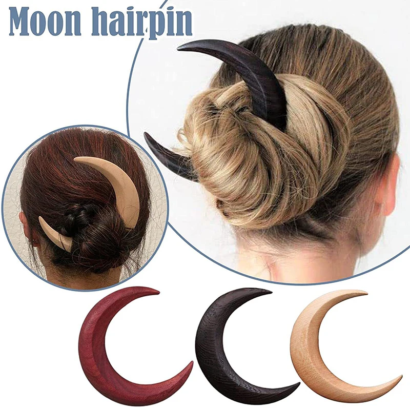 

1Pcs Moon Hair Fork Ramadan Hand Carved Wooden Hair Sticks for Women Long Hair Comb Hair Styling Fashion Hair Accessories