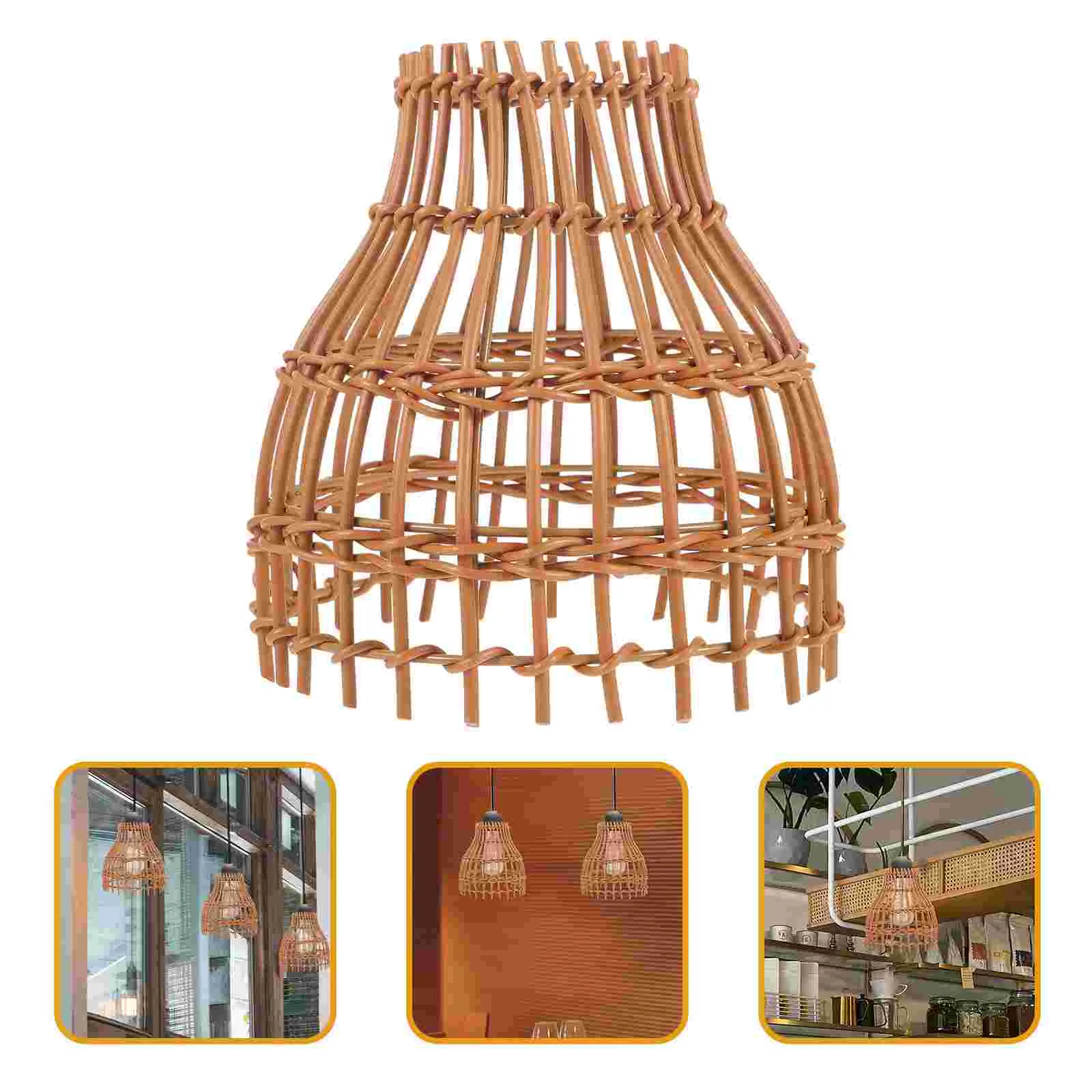 

Decor Chandelier Woven Lampshade Imitation Rattan Ceiling Light Cover Pendant Wrought Iron