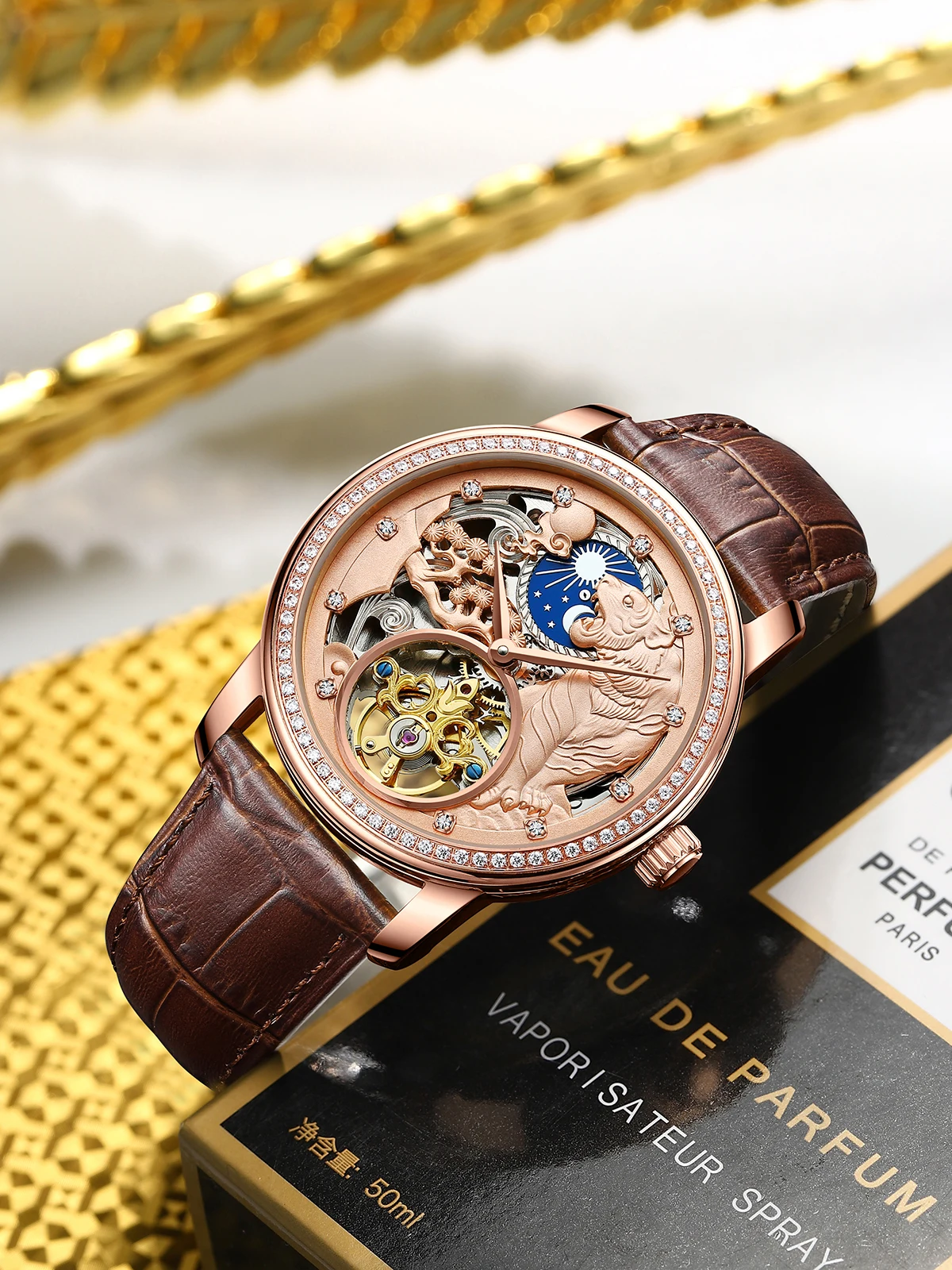 APNUONR Golden Tiger Watch Fashion Classic Diamond Men's Watch Mechanical Automatic Winding 2022 New Luxury Watch enlarge