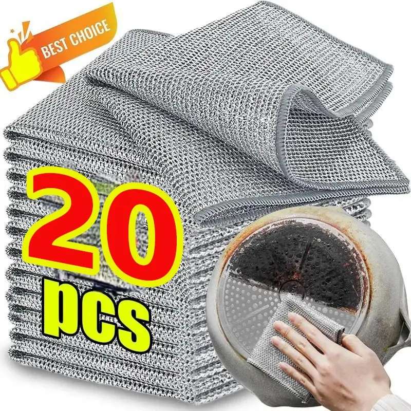 20/1 шт. волшебная тряпка для мытья посуды серебряная проволока ткань чистки