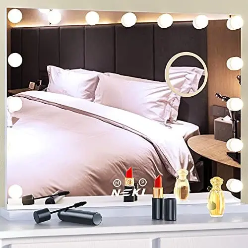 

Зеркало с подсветкой, зеркало для макияжа, 15 лампочек 23x19 дюймов, 3 режима, зеркало с подсветкой, сенсорный экран, USB порт, зеркало для туалетного столика с