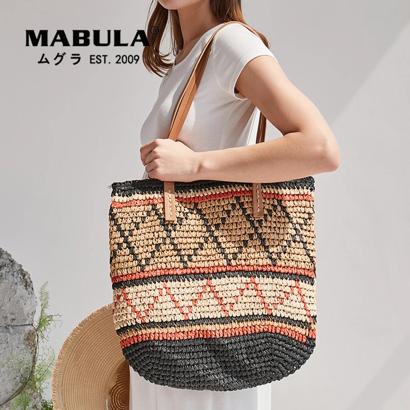 

MABULA Handwoven Eco Friendly Shoulder Bags Women Knitting Bohemian Summer Beach Handbags Female Large Capacity Totes