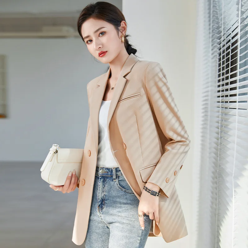 Khaki Winter Large Ladies Professional Office Lapel Cardigan Suit Jacket Casual Woolen Blazer Women Work Coat Solid Blazers