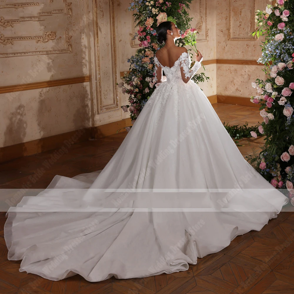 Фото Sweetheart Collar Women Wedding Dresses Popular Lace Decal Bridal Gowns Party Vestidos De Casamenro Linha A Brilhante Customized №2