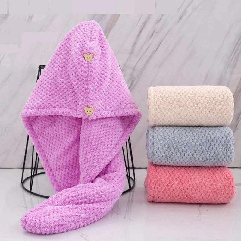 

Pineapple Grid Dry Hair Cap Coral Fleece Shower Cap Absorbent Dry Hair Cap Skin-friendly Thick Soft Head Scarf Bath Towel