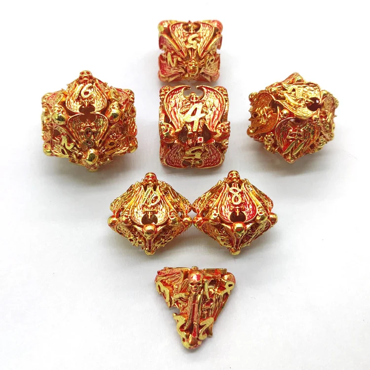 

New 7pcs Pure Copper Hollow Metal Dice Set Dnd Dice Rpg Mtg Polyhedral Dice Set For D&d Dungeons And Dragons Role Playing Games