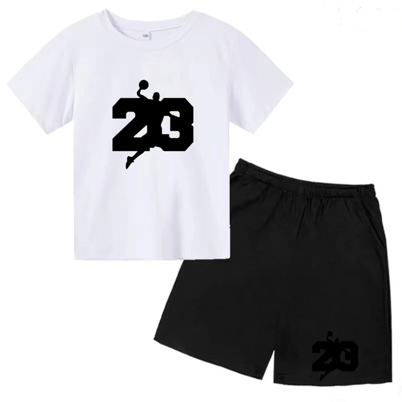 

2023Summer T-shirt Cotton Children's Pants + Shirt Basketball Suit Boy Baby Girl Birthday Gift 3-12 Years Old Charming Tracksuit