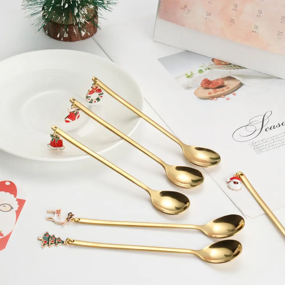 

New Year Stainless Christmas Spoon Xmas Gifts Party Table Ornaments Milk Coffee Spoon Christmas Kitchen Decorations Dinnerware