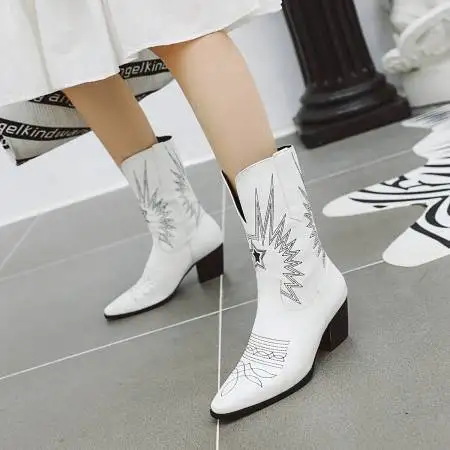 

Med Heel Boots Boots-Women Female Shoes Luxury Designer 2023 Ladies Pointy Large Size Fashion Rubber Autumn Mid Calf Western Co