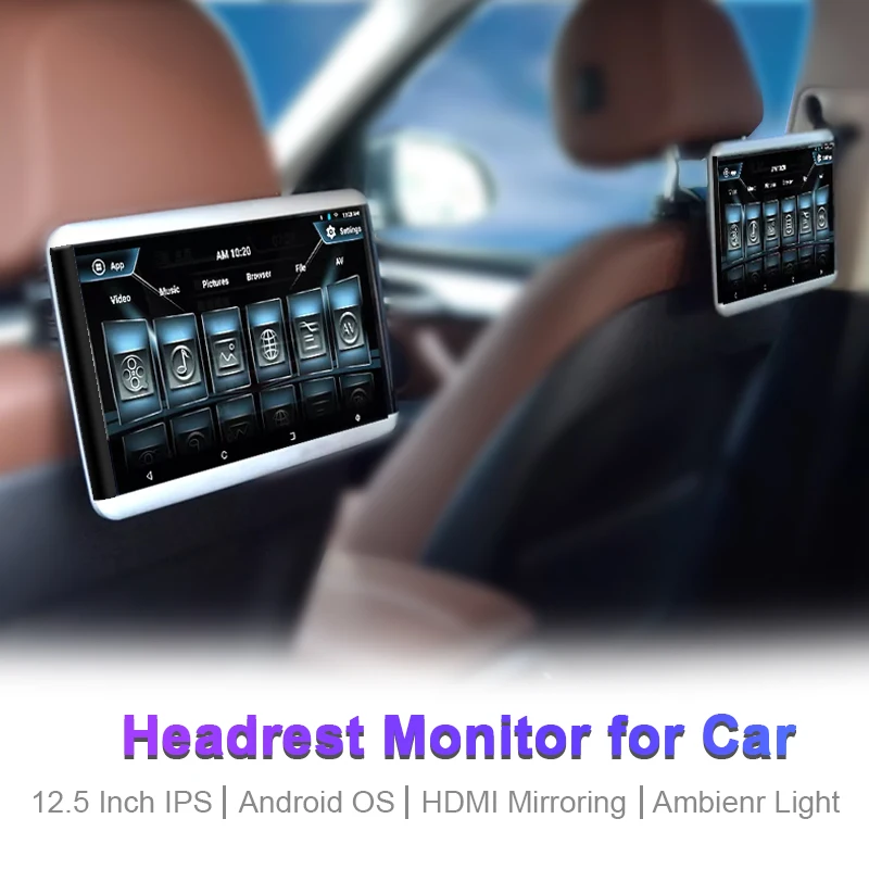 

Монитор на подголовник автомобиля, 12,5 дюйма, Android 10,0, 4K, 1080P, Bluetooth/Wi-Fi/USB/SD/HDMI/FM/Mirror-link