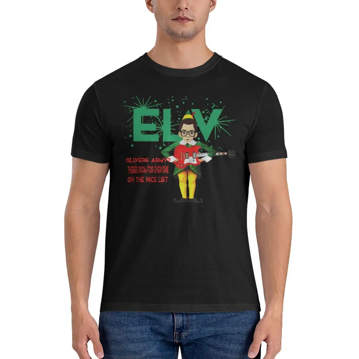 Мужские Забавные футболки E-Elvis Costello одежда из чистого хлопка смешные с коротким