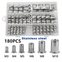 180pcsset thread nuts m3 m4 m5 m5 m8 m10 rivet nuts metal flat head nuts stainless steel inserts kit fasteners