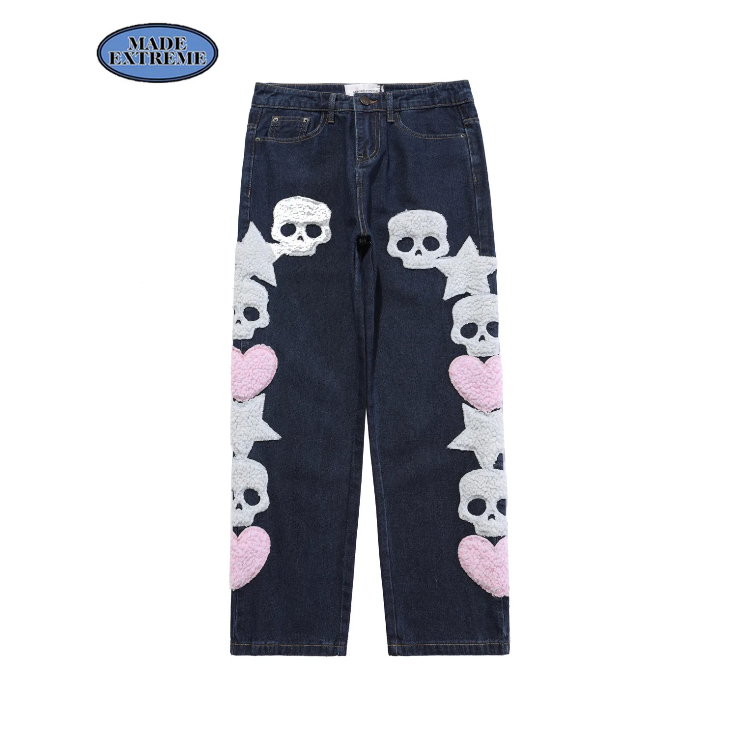 BLACKAIR skulls pattern baggy jeans skeleton embroidery  jeans for men hip hop jeans high street cargo jeans black jeans DY815