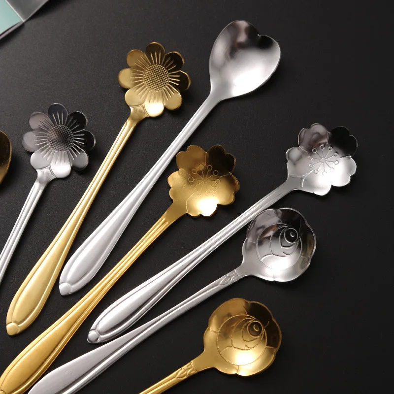 

8PCS Coffee Spoon Cutlery Set Stainless Leaf Golden Coffee Stirring Spoon Ice Cream Dessert Dinnerware Set Cutlery Set