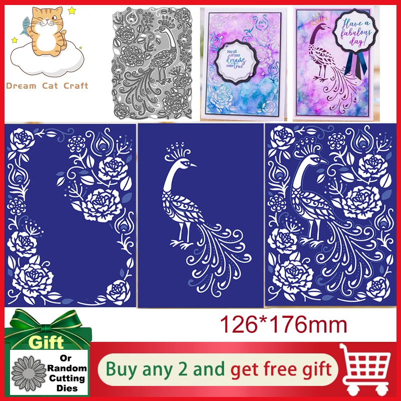 

Floral Peacock Metal Cutting Dies Mould Blade Stencil Scrapbooking Album Card Paper Embossing Craft DIY Flowers Background Frame