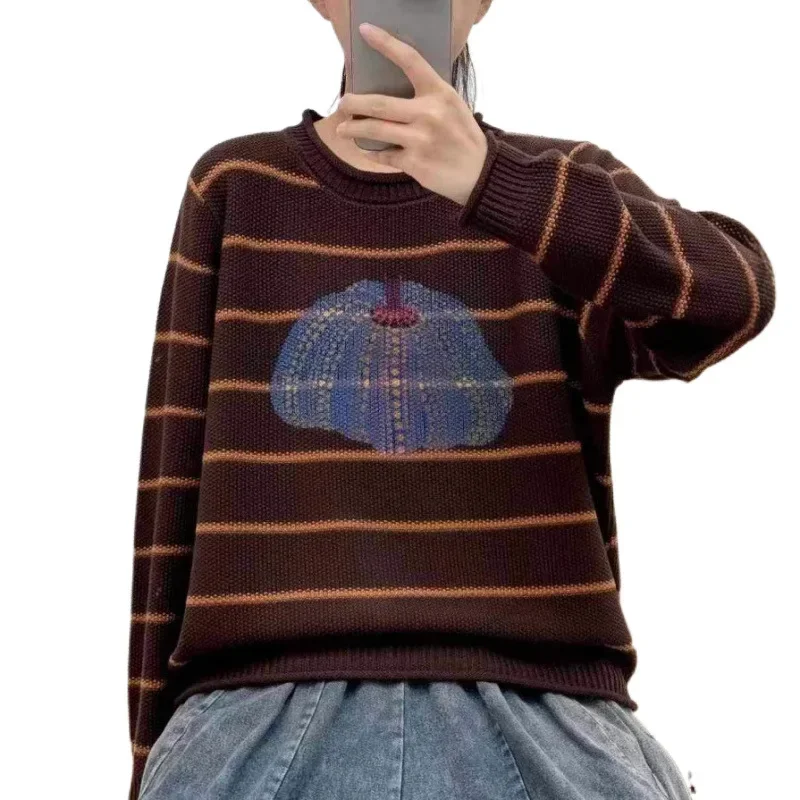 YL7731 Корейский стиль с круглым вырезом в полоску модный вязаный свитер