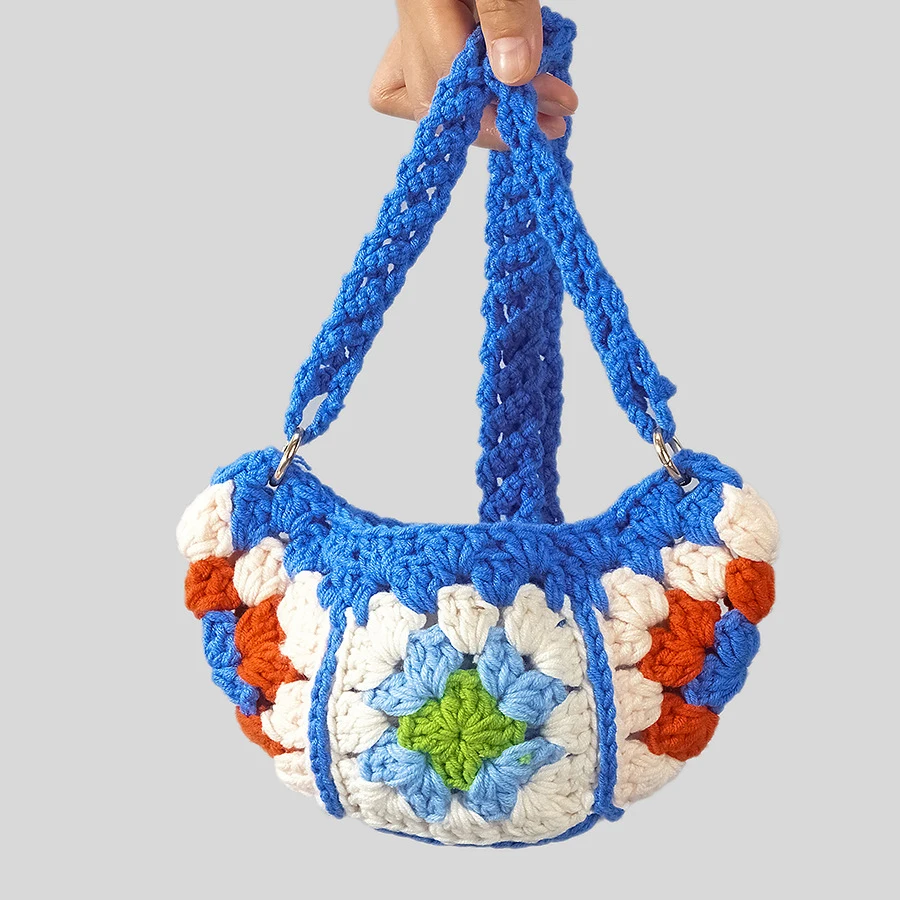 

Hobos Bag Handmade Cotton Thread Knitting Handbags For Women Luxury Designer 2023 New Nationality Wind Shoulder Crossbody Bags