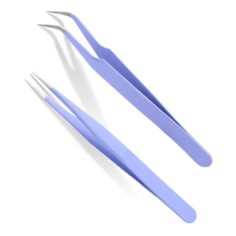 

2PC Colorful Makeup Eyelashes Tweezers Set Stainless Steel Eyelash Extension Tweezer Straight Curved Nail Clips Beauty Kit Tools