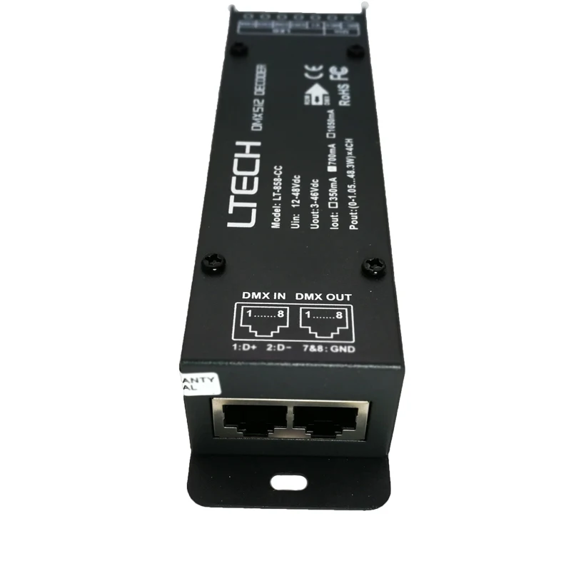 Декодер LTECH Led DMX, 4 канала, постоянный ток, фотосессия 3 в 1, 4 канала, 350 мА, 700 мА, DMX512, CC Slave, порт RJ45 (art.: 3920c04427757) - 3920c04427757