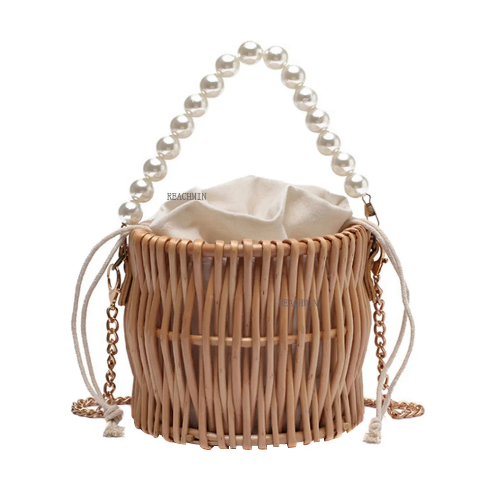 

1pcs Elegant Exquisite Beach Holiday Bag Pearl Woven Crossbody Bag Woven Bag Summer Beach Bag for Women Ladies Girls