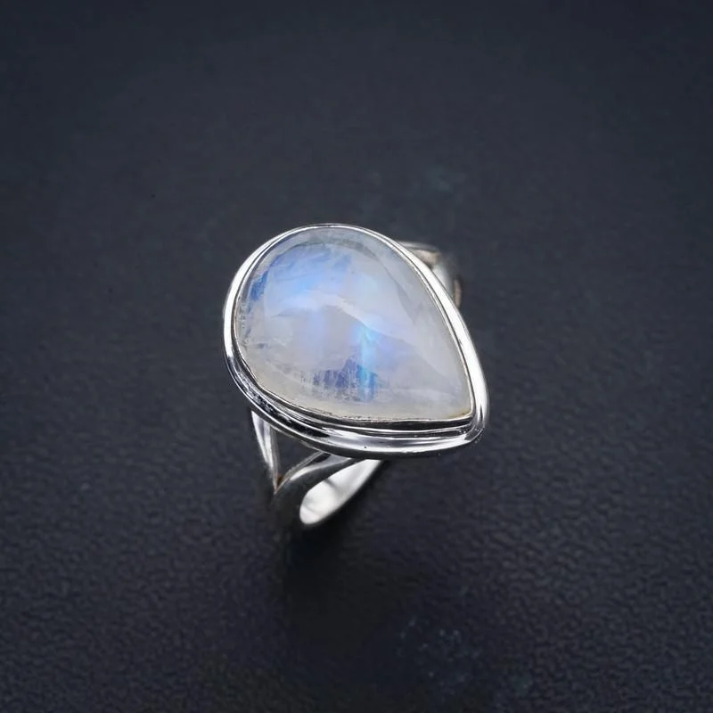 

StarGems природный лунный камень ручной работы 925 пробы Серебряное кольцо 5 F0629