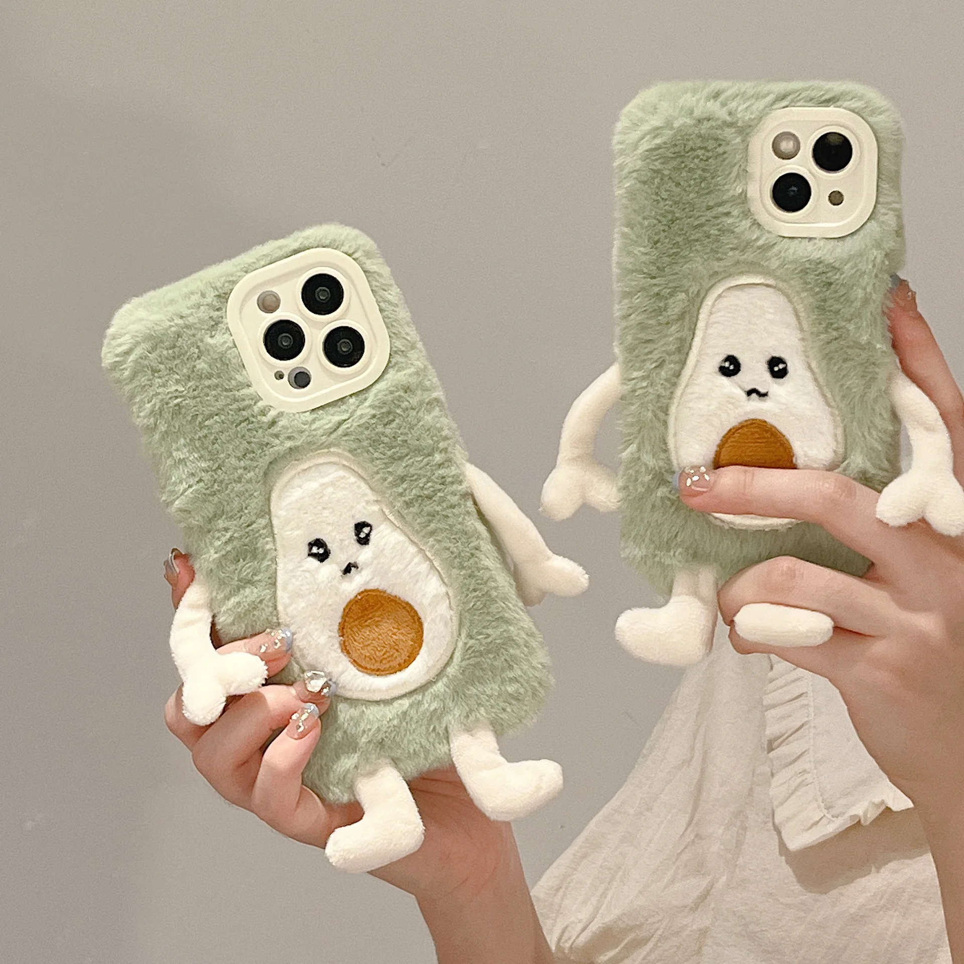Three-dimensional Plush Cute Avocado Phone Cases for IPhone 14 Plus Apple 14 13  12 11 Pro Max Fluffy Soft Protective Back Cover