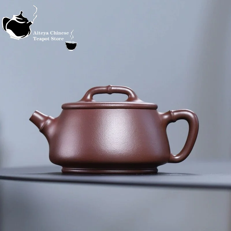 

Chinese teapot handmade big mouth bamboo stone scoop pot drinking Pu'er tea Kung Fu tea set Yixing purple clay pot 200ml