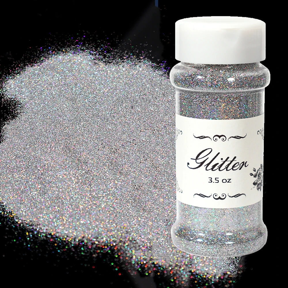 

0.2mm Laser Nail Glitter Holographic 1/128 Sparkling Diamond Nail 3.5 OZ Silver Reflective Fine Glitter Dust Nail Art Diy Decor