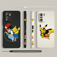 pikachu cartoon anime cute for xiaomi redmi k50 gaming 10x 9 9a 9t 9at 8 8a 7 6a 5a 4x pro nfc 4g 5g liquid left rope phone case