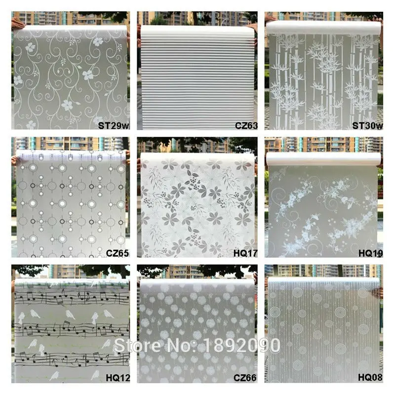 

9 Style Of 60*200 Cm Opaque Frosted Decorative Window Film Vinyl/PVC Self Adhesive Privacy Stained Glass Stickers Free Shipping