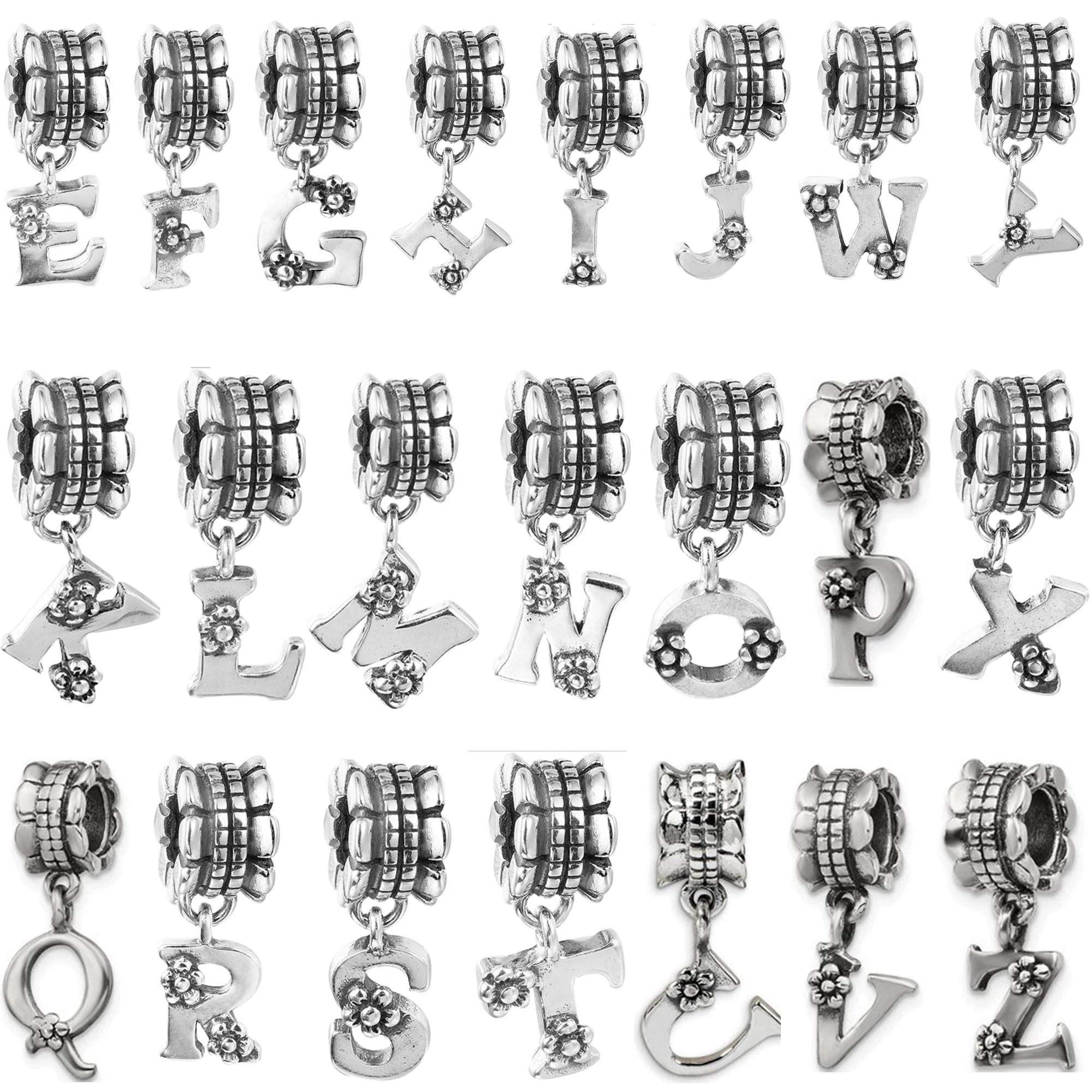 

Brand New S925 Sterling Silver Two-sided Flower English Alphabet Series, DIY with A Variety of Necklace Pendant Accessories