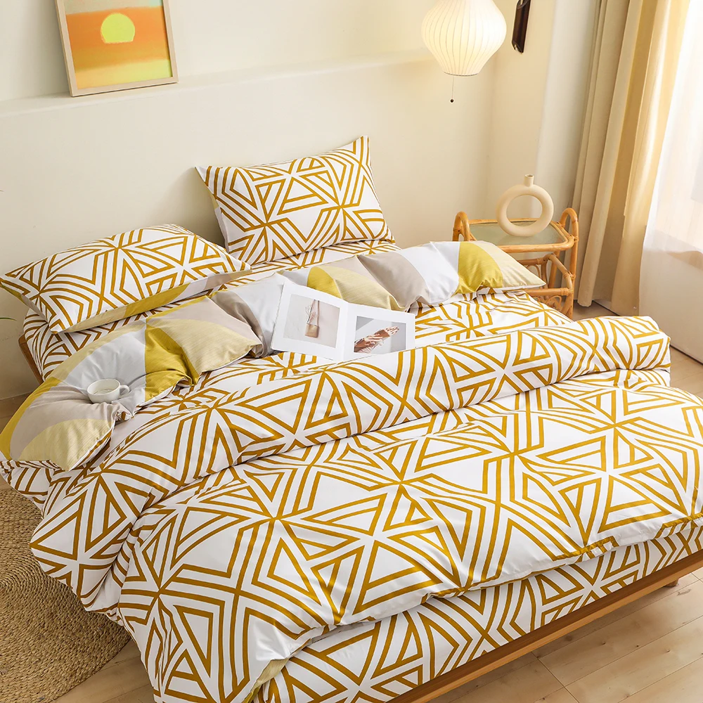 

Home bedding set Golden stripe duvet cover pillowase, FR king US twin UK queen AU single size 200*230cm (no bed sheet)