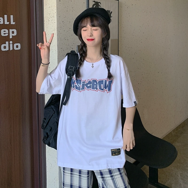 

Summer Korean Fashion 2022 Letter T Shirt Women Short Sleeve Casual Print Tops Student Clothes Street Wear Ladies Tees New