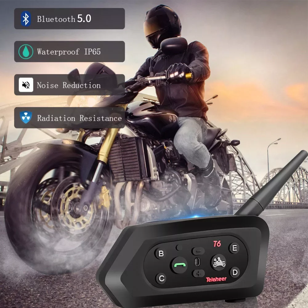 

MP3-плеер T6 Bluetooth мотоцикл BT коммуникатор шлем гарнитура внутренней связи с 1200 м внутренней телефонной связи для 6 Ridersmotorcycle аксессуары