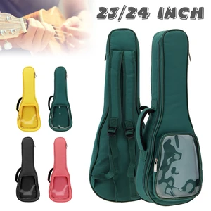 23 / 24 Inch Ukulele Bag Candy Color 10mm Sponge Soft Case Gig Ukulele Mini Guitar with Transparent Front Pocket