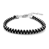 runda men%e2%80%99s braided bracelet black rope with stainless steel beads 3mm adjustable size 22cm handmade fashion beads bracelet