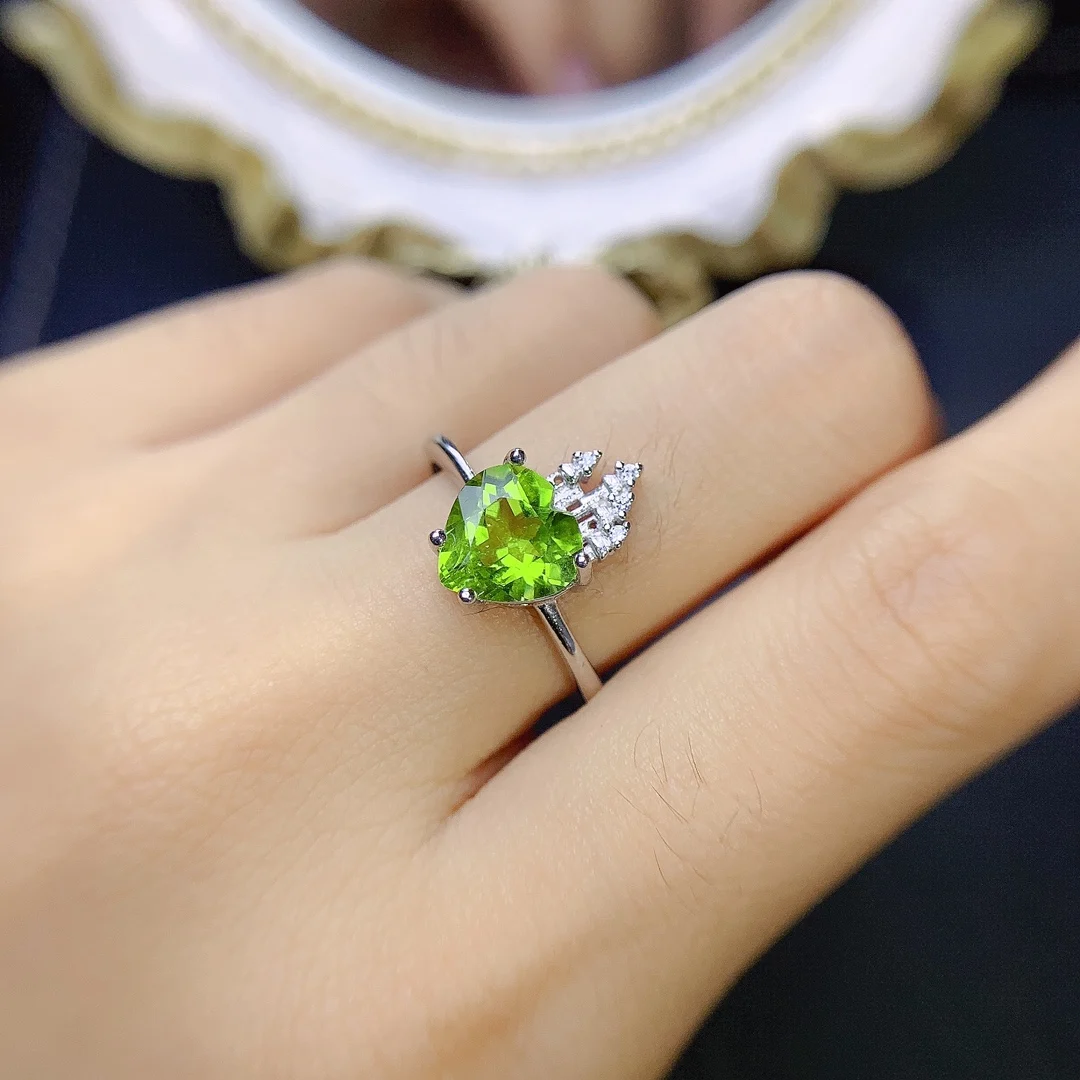 

Кольцо из 100% натурального перидота, свежее зеленое, серебро 925 пробы, нежное универсальное, 8 мм, 2022 новое кольцо из натурального перидота, бе...