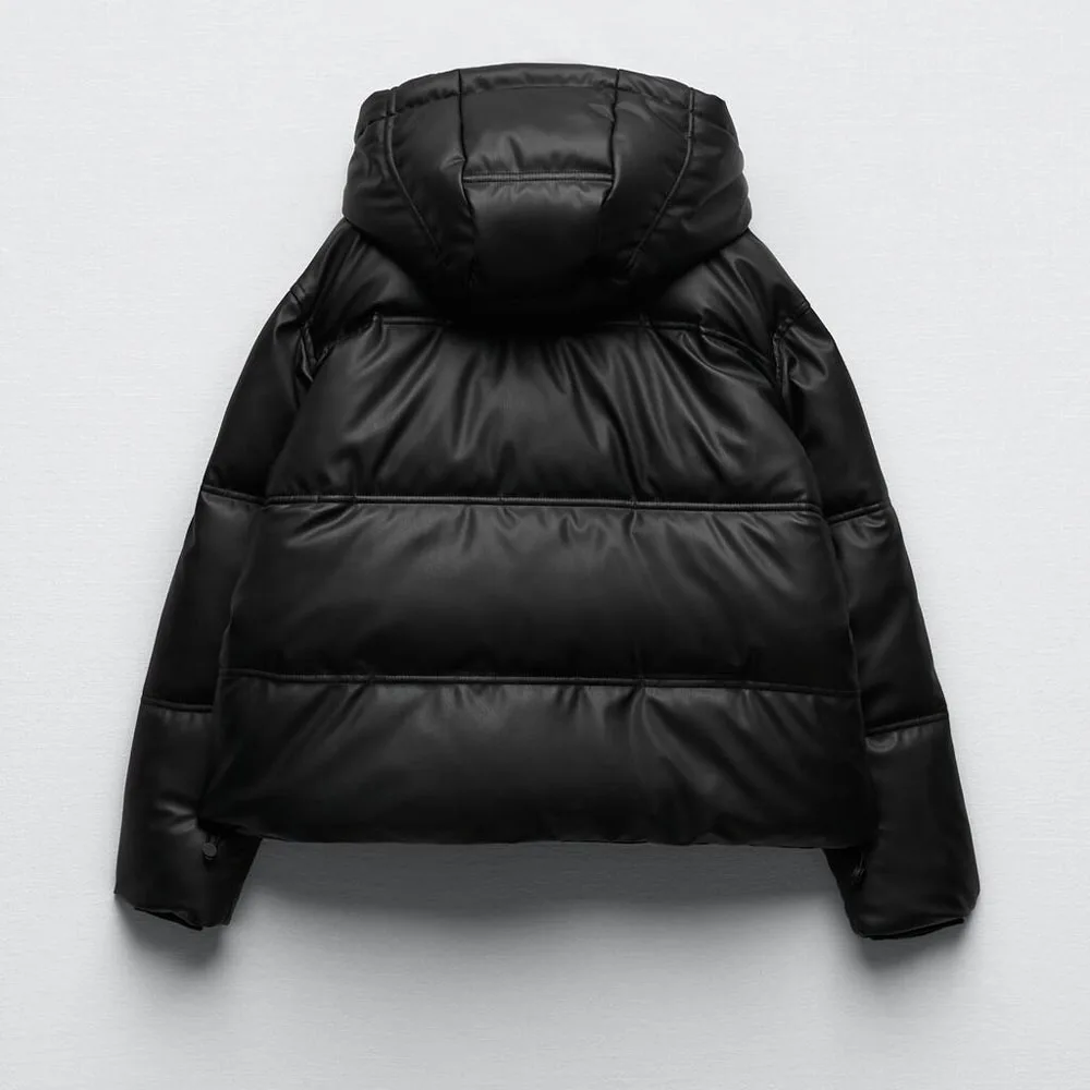 Autumn and winter new fashion women's all-match stand-up collar hooded faux leather short cotton jacket coat