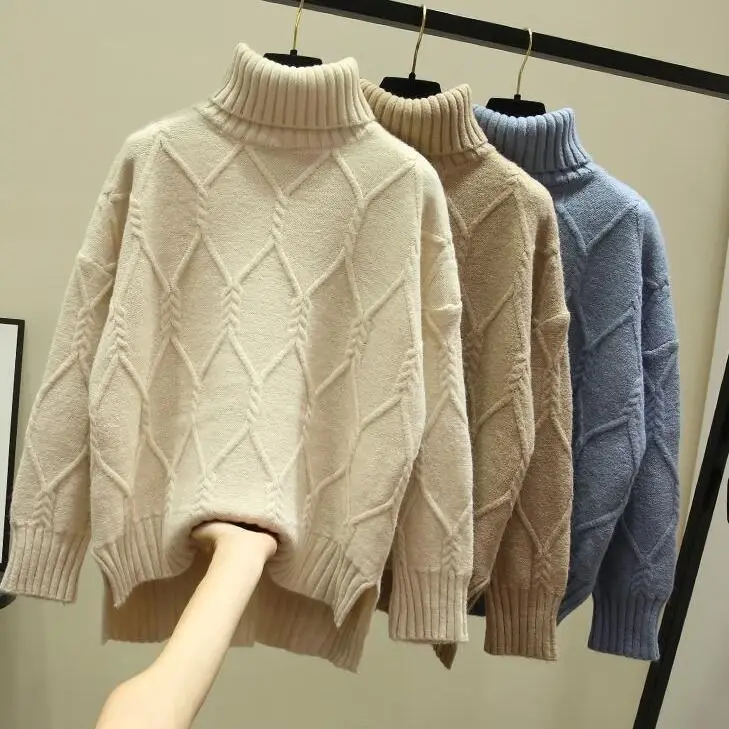 

Женский свитер оверсайз с высоким воротником, сезон осень-зима 2022, пуловер из смеси кашемира и хлопка, женский зимний свободный джемпер, жен...