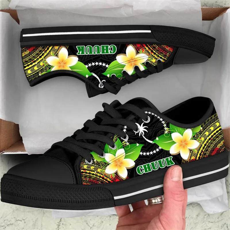 ELVISWORDS Ladies Low-top Canvas Shoes Chuuk Polynesian Plumeria Design Lace-up Sneakers for Women Girls Walking Shoes Footwears