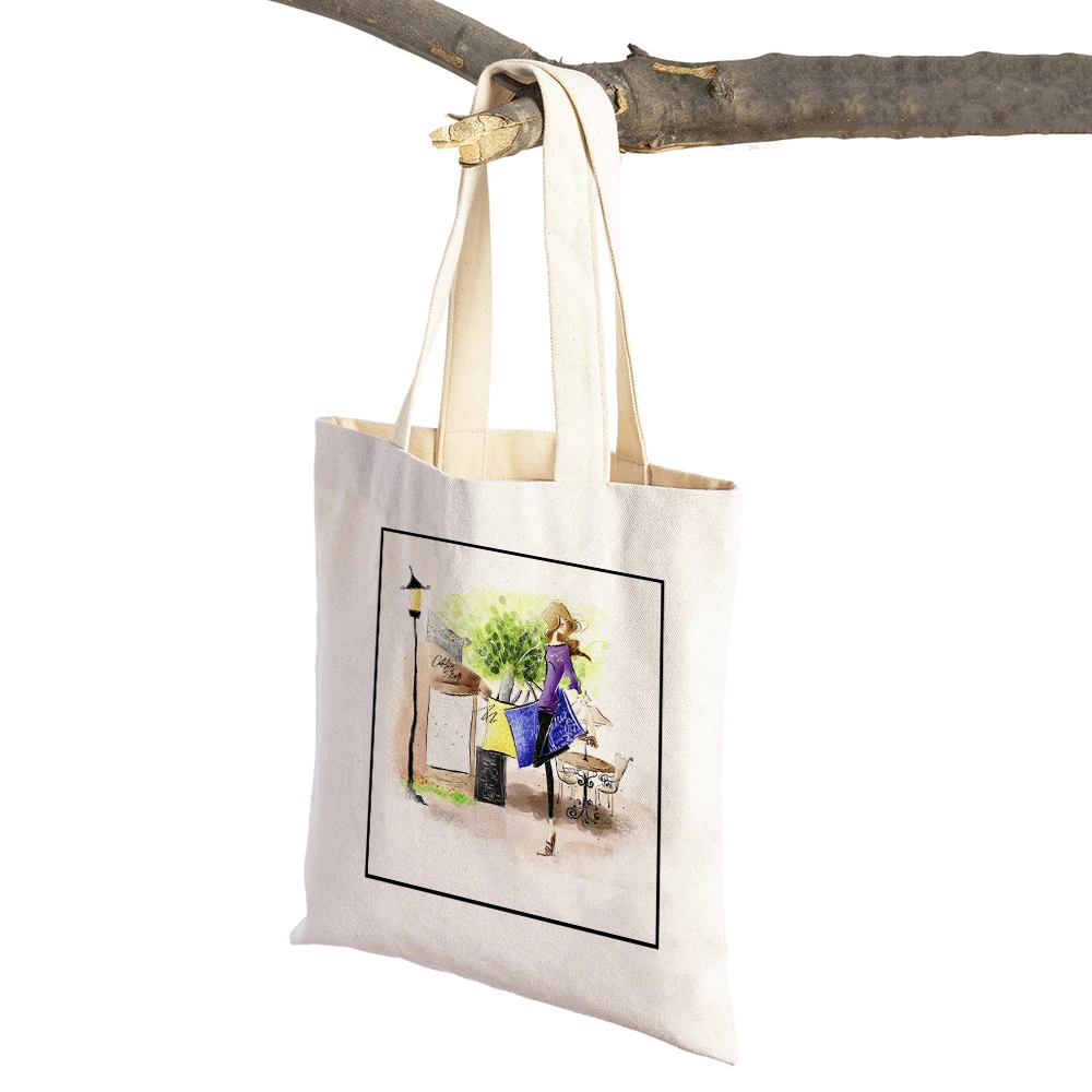 

Модные сумки для покупок, мультяшная женская сумка для покупок с одной девушкой, Повседневная холщовая женская сумка-тоут с двойным принтом...